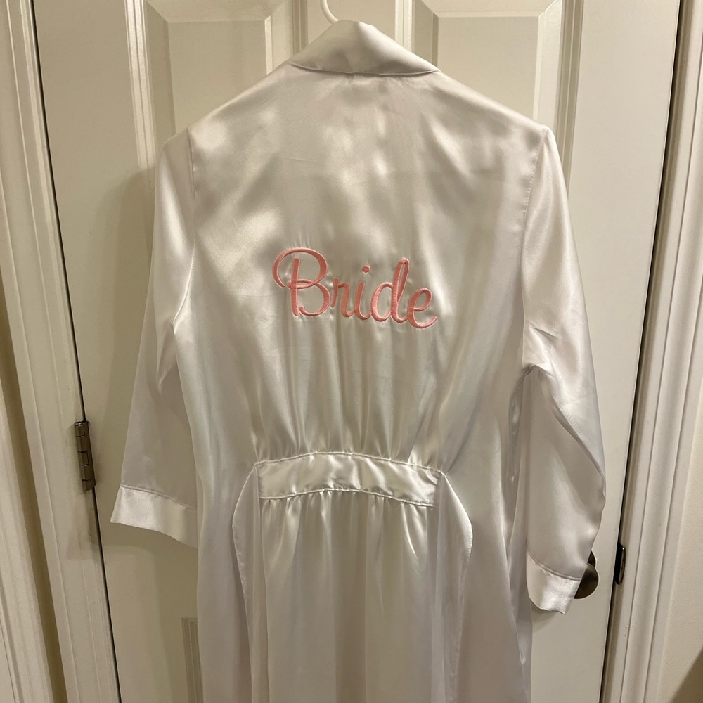 White satin ‘Bride’ robe.